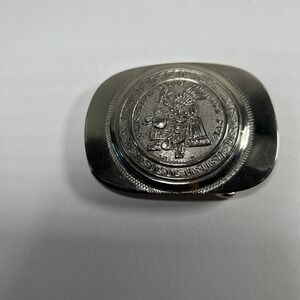 Mexican Sterling Silver Belt Buckle Vintage With Aztec Calendar Print